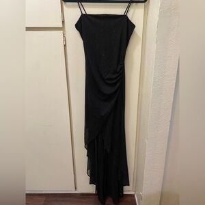 Vintage Finesse Small Black Glitter Sheer Paisley Spaghetti Strap High Low Dress